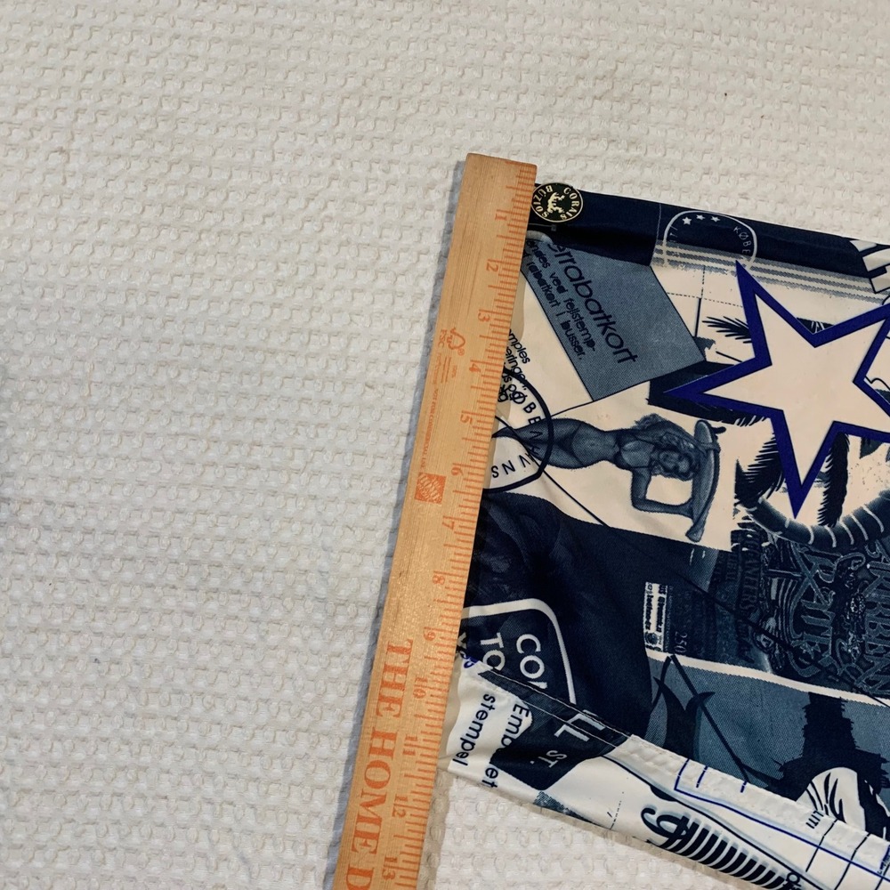 Mens Blue White Graphic Collage Print Board Shorts Swim Trunks Size 33 - Picture 2 of 5